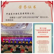 荣膺第十五届“全国文化企业30强”提名企业 争取社会效益和经济效益双丰收